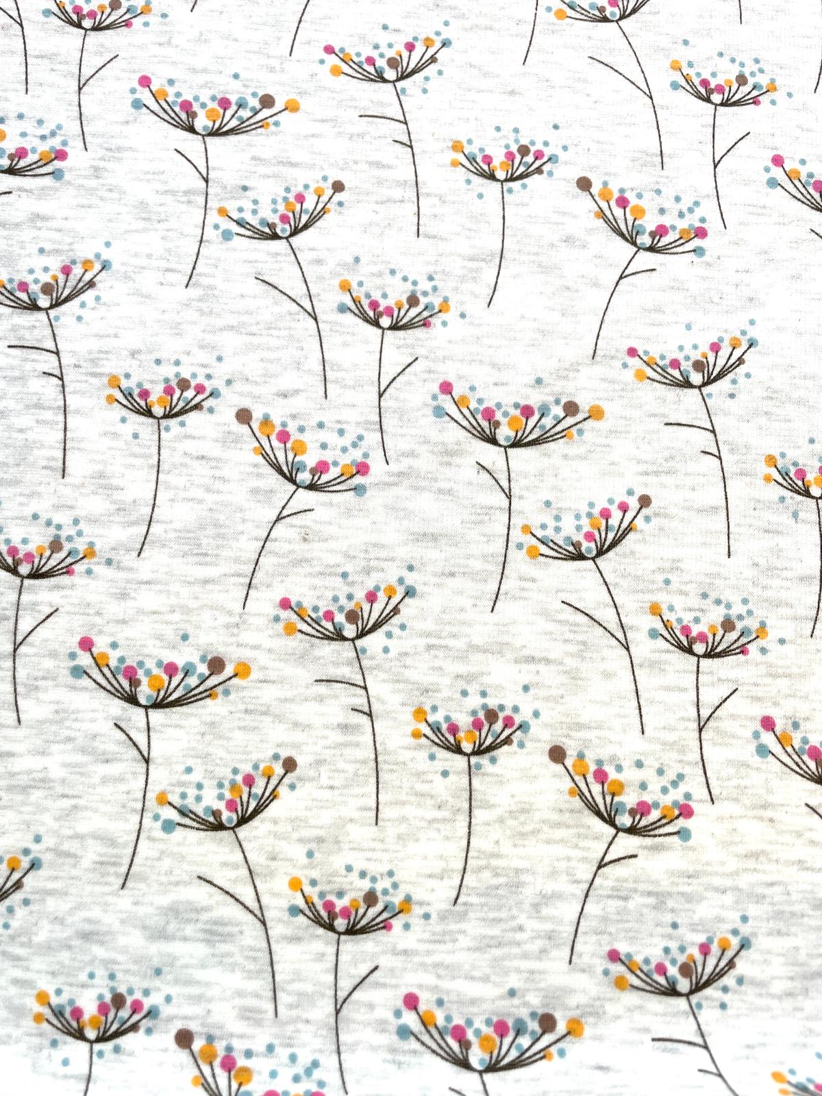 Alpenfleece "Farbenfrohe Pusteblume" grau melange